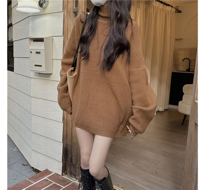 Turtleneck Plain Oversized Sweater SpreePicky