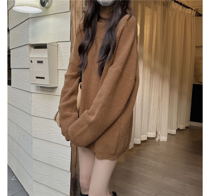 Turtleneck Plain Oversized Sweater SpreePicky