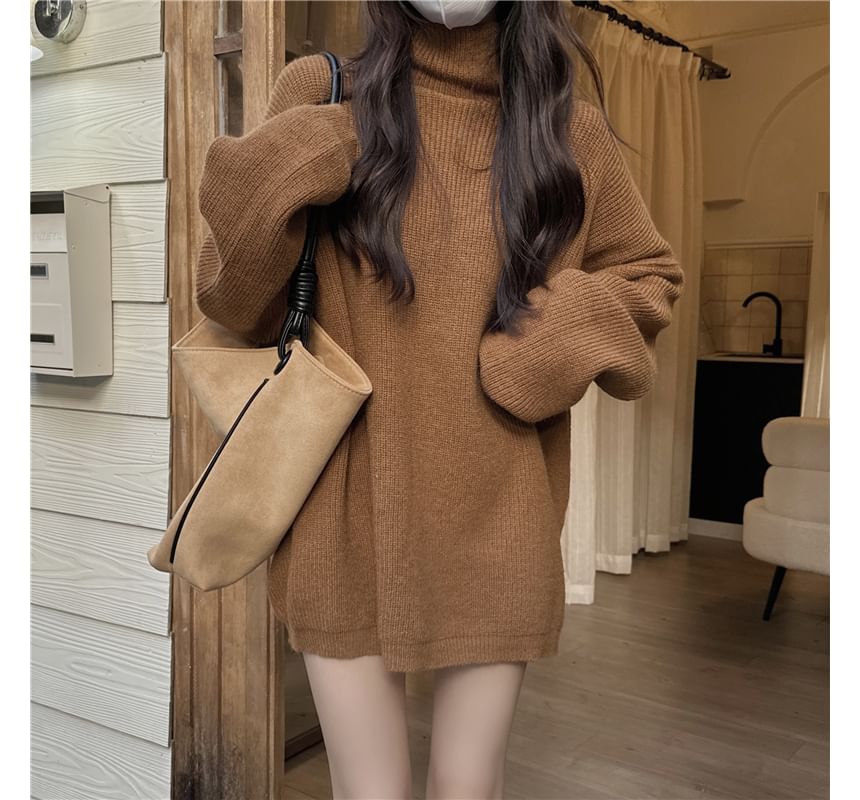 Turtleneck Plain Oversized Sweater SpreePicky