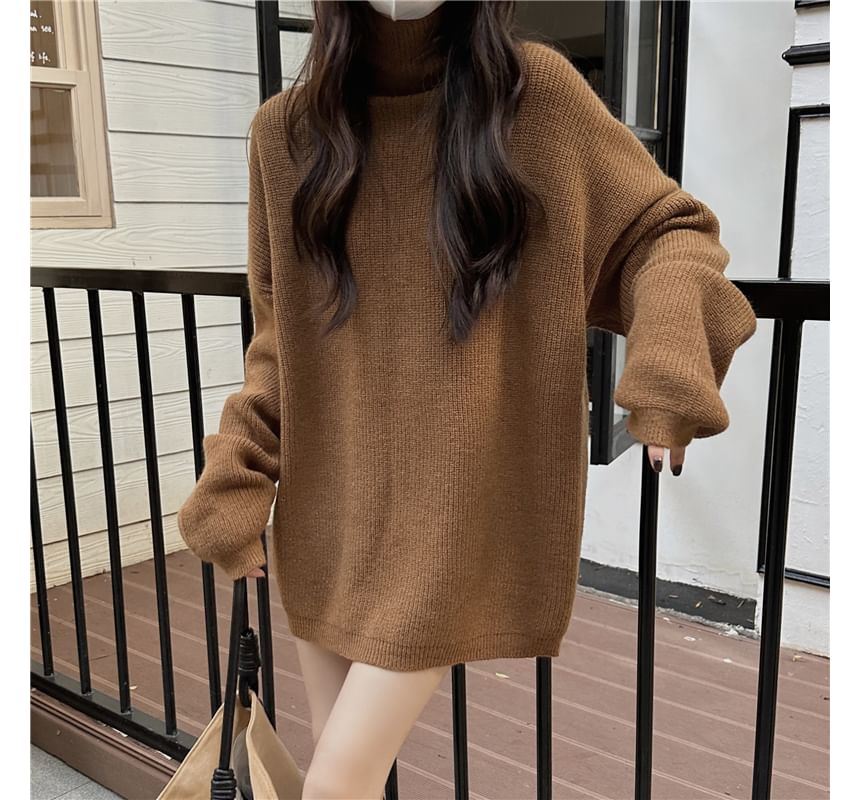 Turtleneck Plain Oversized Sweater SpreePicky