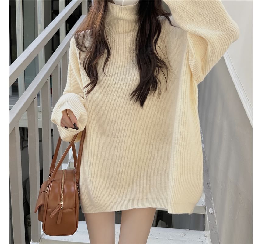 Turtleneck Plain Oversized Sweater SpreePicky