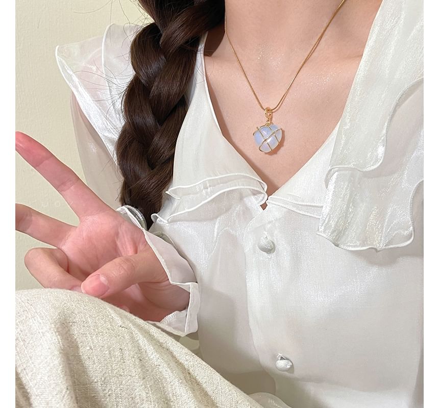 Heart Moonstone Pendant Alloy Necklace SpreePicky