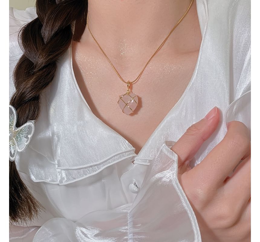 Heart Moonstone Pendant Alloy Necklace SpreePicky