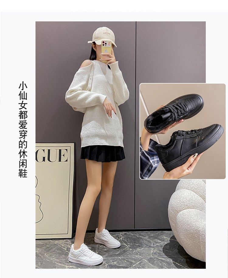 Platform Plain Panel Fleece-Lined Sneakers SpreePicky