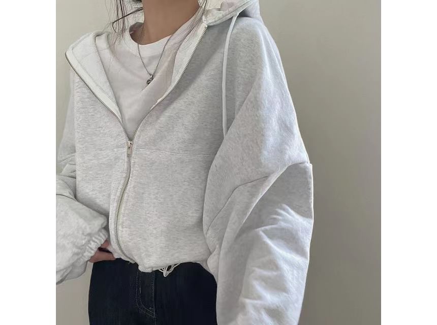 Plain Drawstring Zip Hoodie SpreePicky