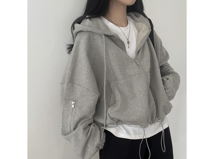 Plain Drawstring Zip Hoodie SpreePicky