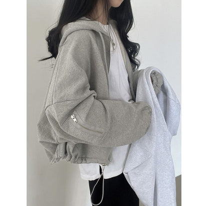 Plain Drawstring Zip Hoodie SpreePicky