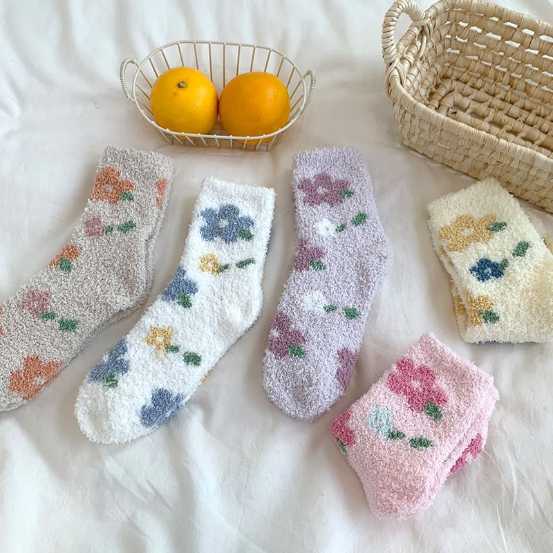 Floral Print Fluffy Socks SpreePicky