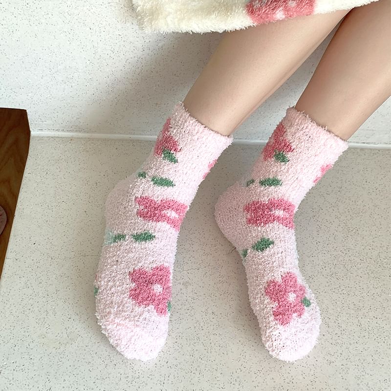 Floral Print Fluffy Socks SpreePicky