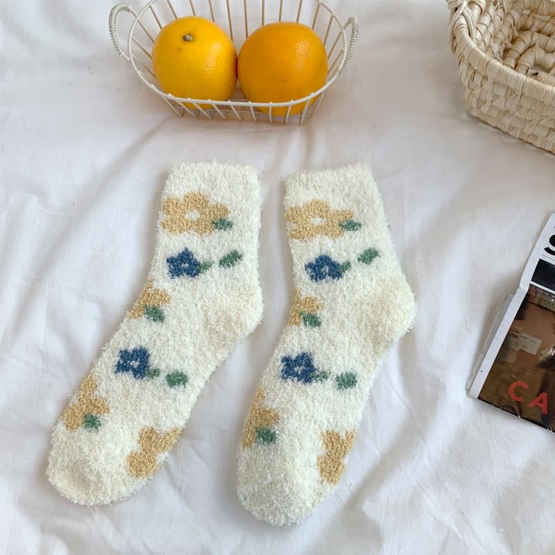 Floral Print Fluffy Socks SpreePicky