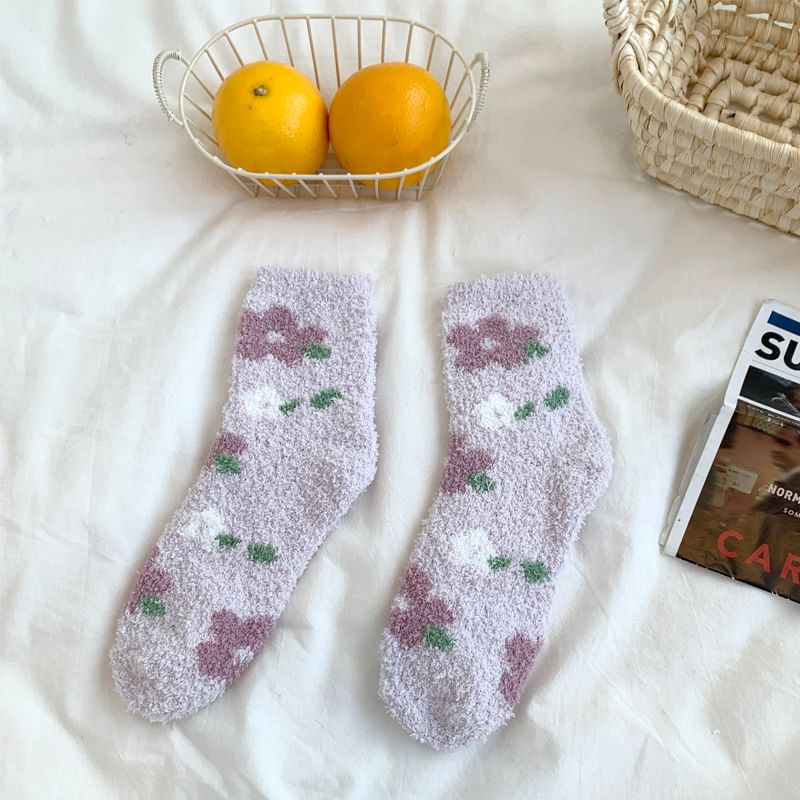 Floral Print Fluffy Socks SpreePicky