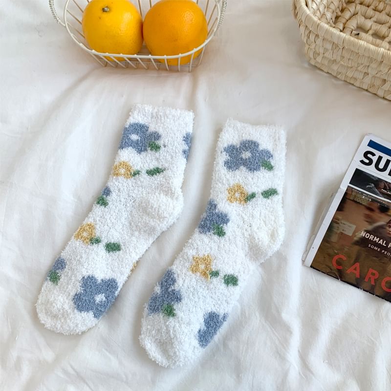 Floral Print Fluffy Socks SpreePicky