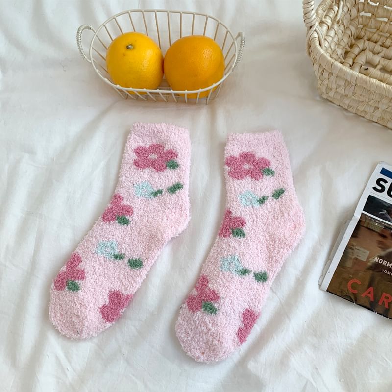 Floral Print Fluffy Socks SpreePicky