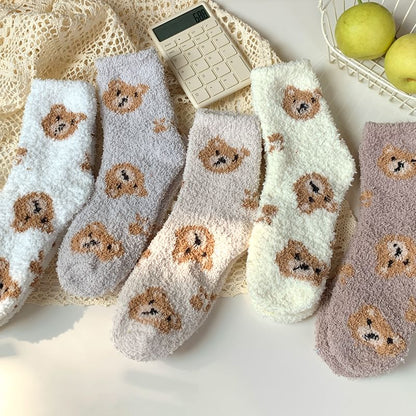 Bear Print Fluffy Socks SpreePicky