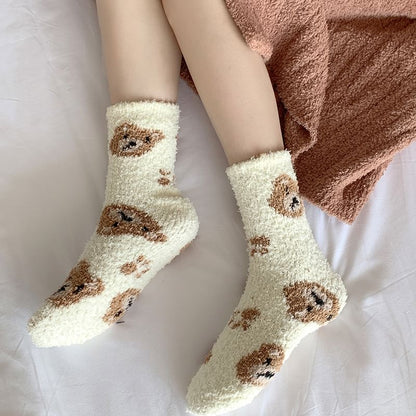 Bear Print Fluffy Socks SpreePicky