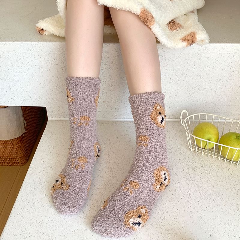 Bear Print Fluffy Socks SpreePicky