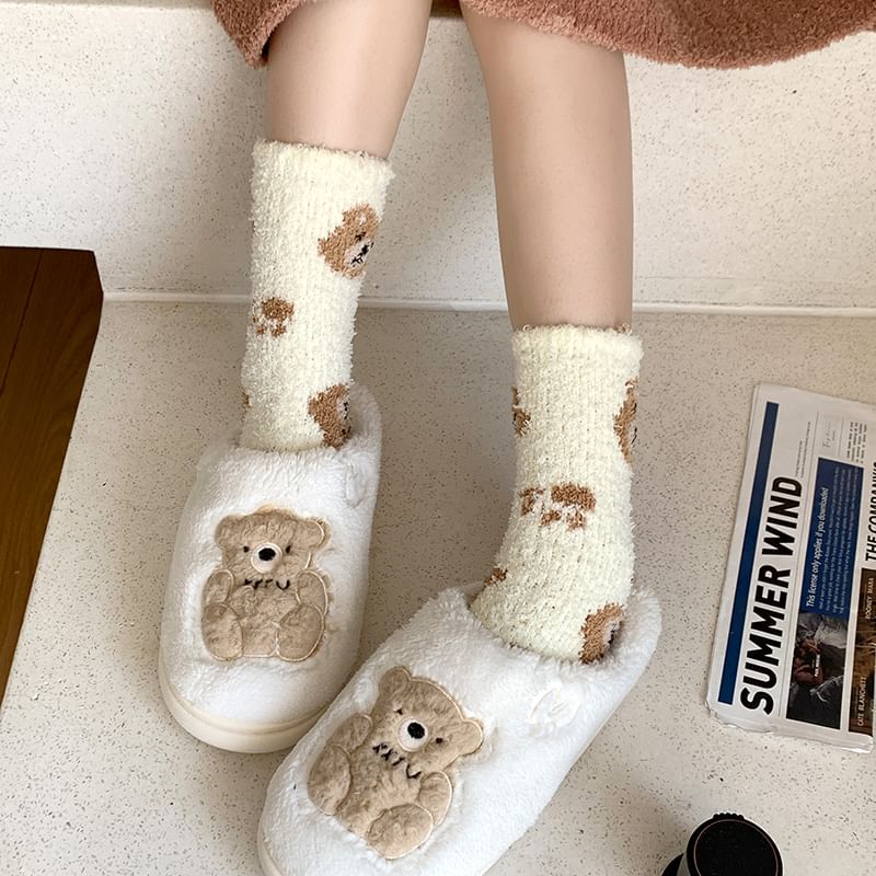 Bear Print Fluffy Socks SpreePicky