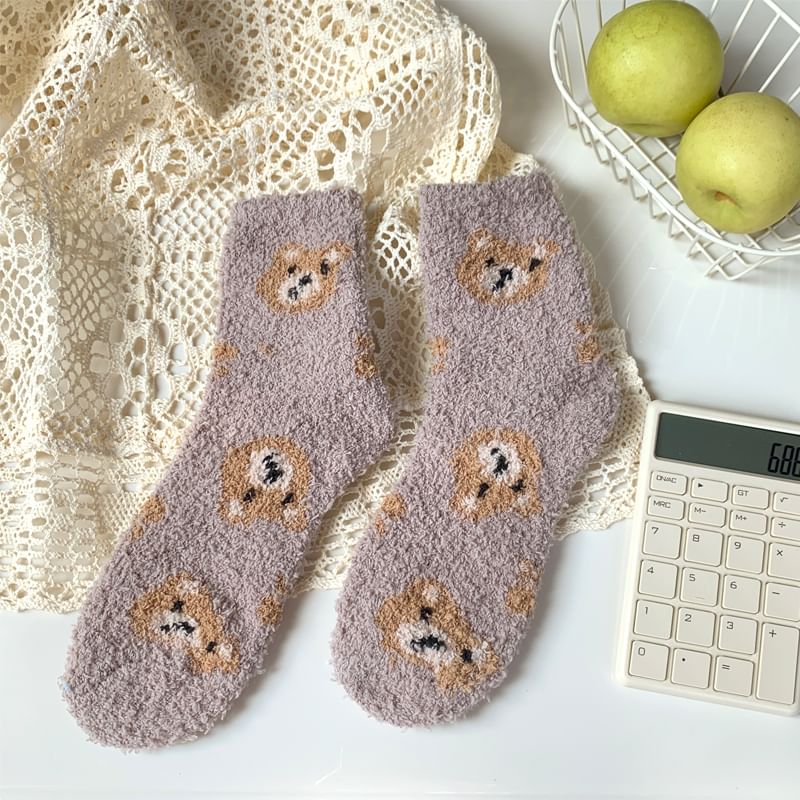 Bear Print Fluffy Socks SpreePicky