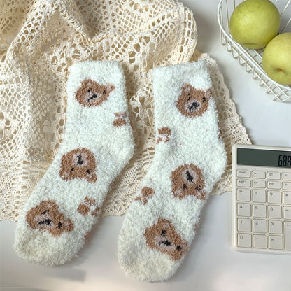 Bear Print Fluffy Socks SpreePicky