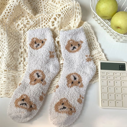 Bear Print Fluffy Socks SpreePicky