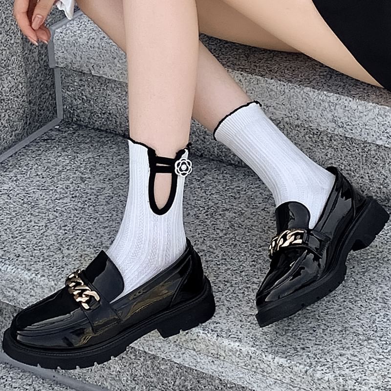 Floral Contrast Trim Ribbed Socks SpreePicky