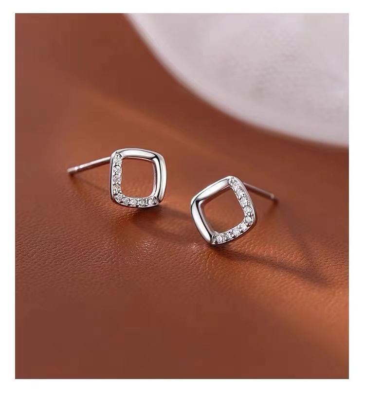 Square Rhinestone Alloy Stud Earring SpreePicky