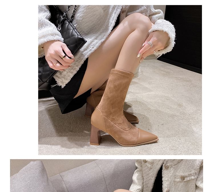 Block Heel Pointy Mid Calf Boots mySite