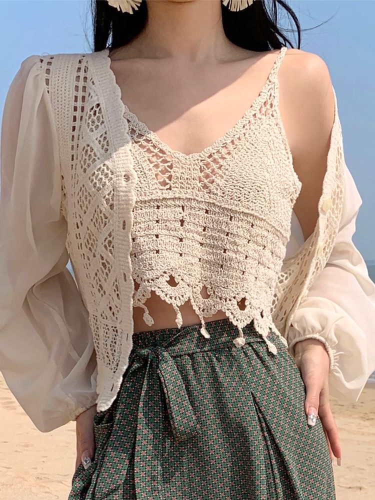 Crochet Lace Crop Camisole Top SpreePicky