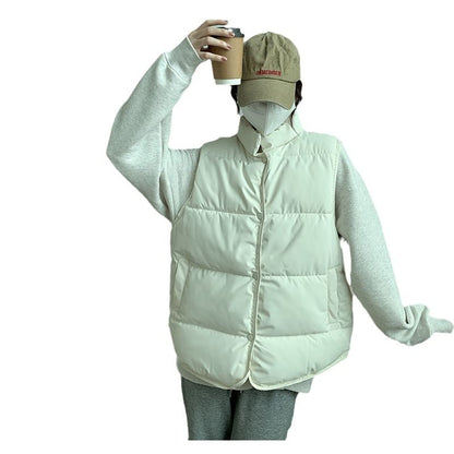 Plain Single-Breasted Puffer Vest SpreePicky