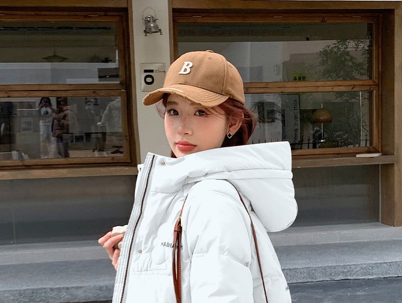 Letter Embroidered Hooded Puffer Jacket SpreePicky