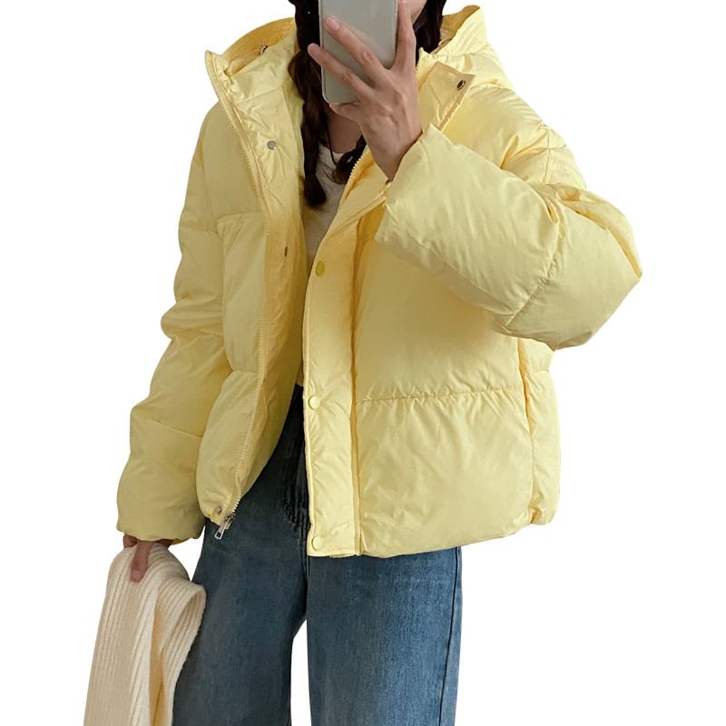 Plain Hooded Puffer Jacket SpreePicky