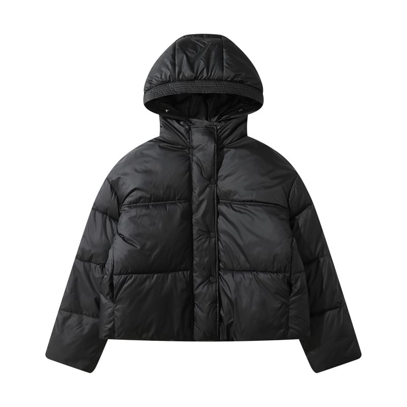 Plain Hooded Puffer Jacket SpreePicky