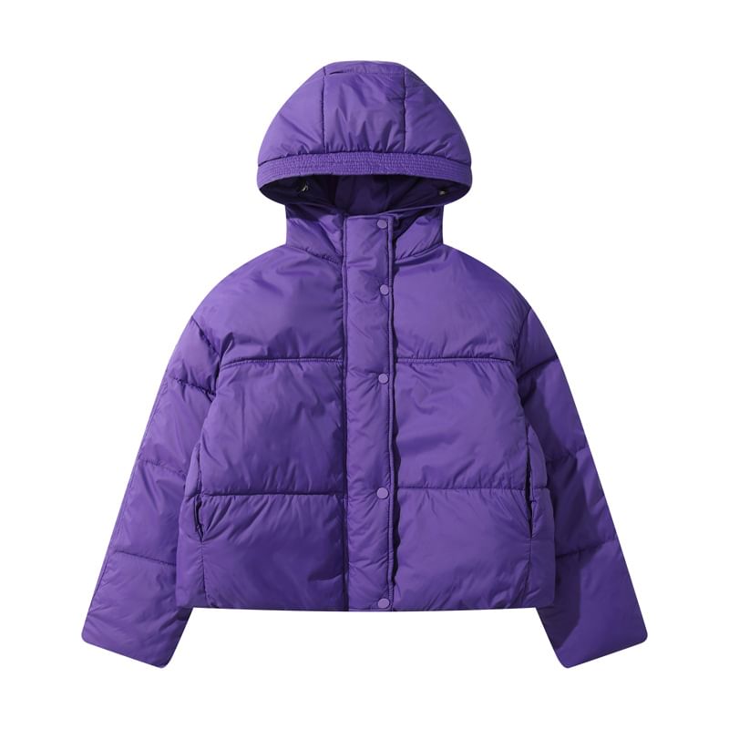 Plain Hooded Puffer Jacket SpreePicky