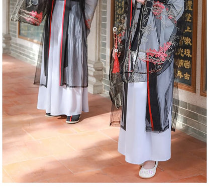 Couple Matching Embroidered Mesh Hanfu Jacket / Top / Long Top / High Waist Maxi A SpreePicky