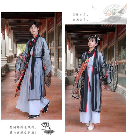 Couple Matching Embroidered Mesh Hanfu Jacket / Top / Long Top / High Waist Maxi A SpreePicky