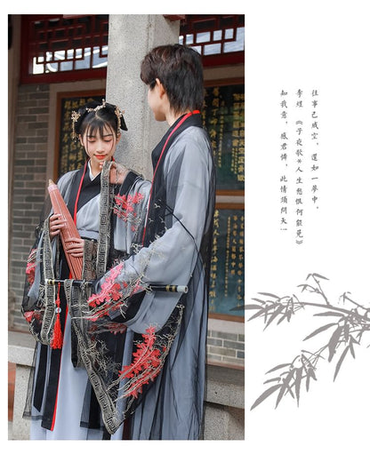 Couple Matching Embroidered Mesh Hanfu Jacket / Top / Long Top / High Waist Maxi A SpreePicky