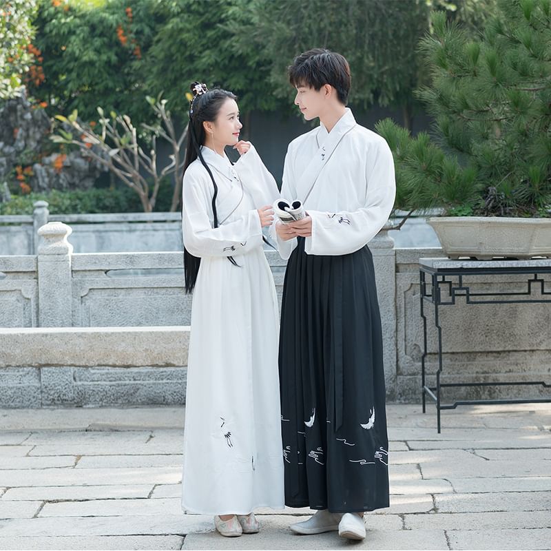 Couple Matching Crane Embroidered Hanfu Jacket / Long SpreePicky