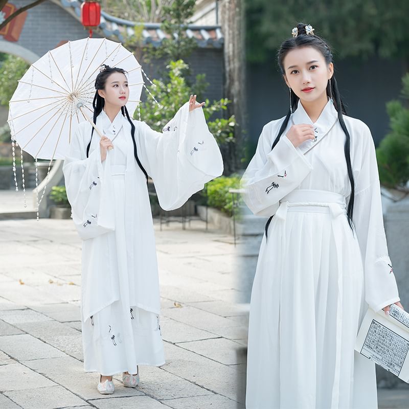 Couple Matching Crane Embroidered Hanfu Jacket / Long SpreePicky