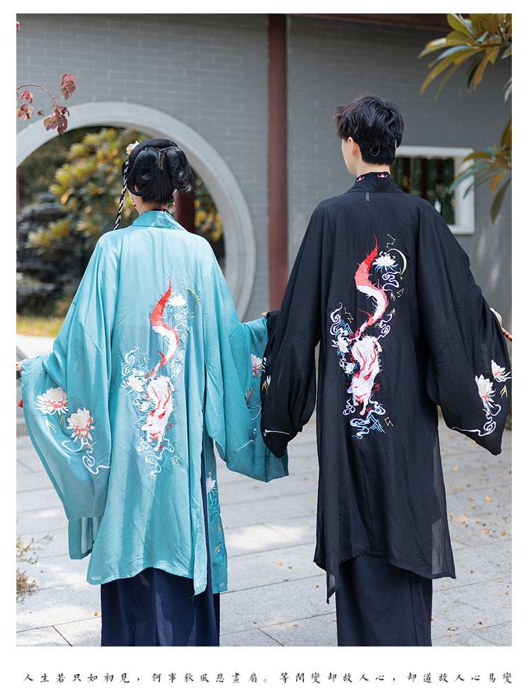 Couple Matching Fox Floral Embroidered Hanfu Jacket / Top / High Waist Maxi A SpreePicky