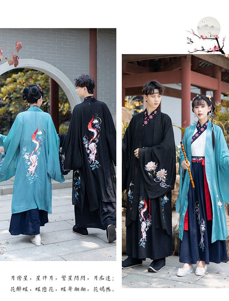 Couple Matching Fox Floral Embroidered Hanfu Jacket / Top / High Waist Maxi A SpreePicky