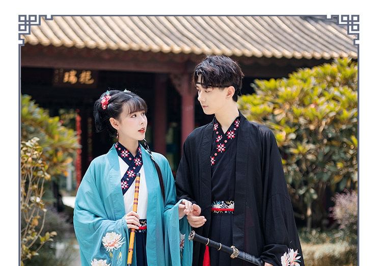 Couple Matching Fox Floral Embroidered Hanfu Jacket / Top / High Waist Maxi A SpreePicky