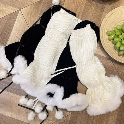 Pom Pom Fluffy Trim Knit Leg Warmers SpreePicky