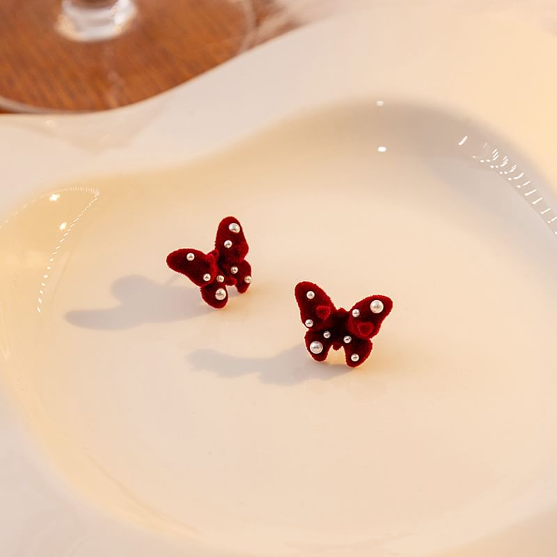 Flocking Bow / Butterfly Stud Earring SpreePicky