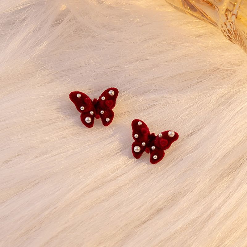 Flocking Bow / Butterfly Stud Earring SpreePicky