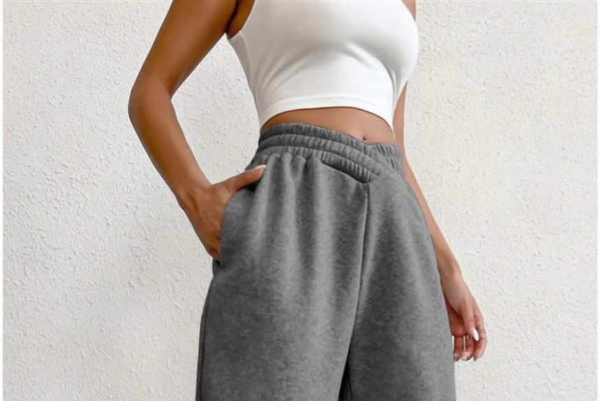 V Waistline High Rise Plain Straight-Fit Sweatpants SpreePicky