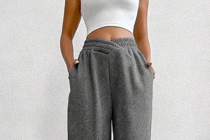 V Waistline High Rise Plain Straight-Fit Sweatpants SpreePicky