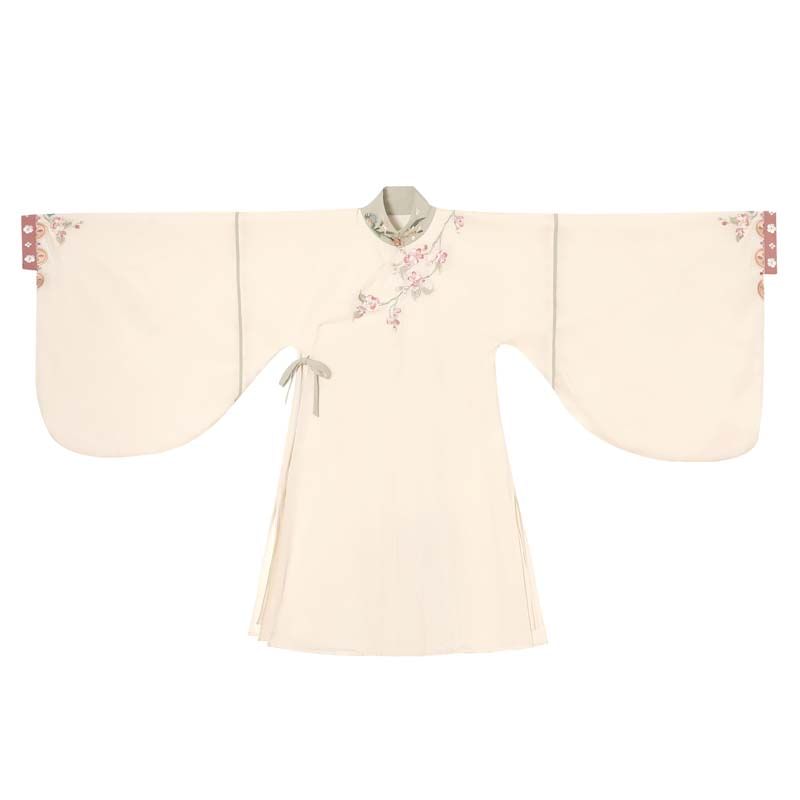 Long-Sleeve Floral Embroidered Hanfu Top / Fluffy Collar Vest / High Waist Floral Print Mamian Skirt / Sash / Set SpreePicky