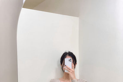 Long-Sleeve Asymmetrical Neckline Button-Up Knit Top SpreePicky