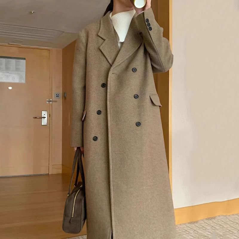 Double Breasted Plain Long Coat SpreePicky