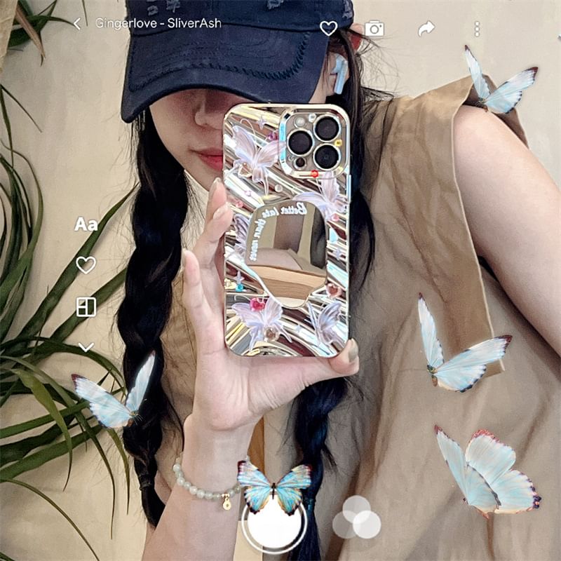 Butterfly Mirrored Phone Case - iPhone 15 Pro Max / 15 Pro / 15 / 14 Pro Max / 14 Pro / 14 / 13 Pro Max / 13 Pro / 13 / 12 Pro Max / 12 Pro / 12 / 11 SpreePicky